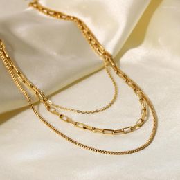 Chains ALLME Simple Three Layered Hollow Link Necklaces 18K Gold PVD Plated Stainless Steel Choker Necklace Women Jewellery