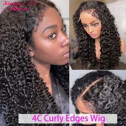 Synthetic Wigs 4C Kinky Edges Hairline Wig Brazilian Curly Human Hair With Baby 13x4 13x6 HD Transparent Lace Frontal 230807