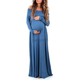 Maternity Dresses Solid Maternity Maxi Dress Pregnancy Photoshoot Prom Dress Long Sleeve Off Shoulder Baby Shower Dress for Pregnant Women HKD230808