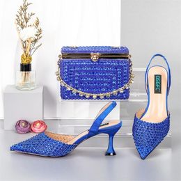 Dress Shoes 2023 Coming Italian Women Matching Bag In Royal Blue Colour Comfortable Heels For Garden Party