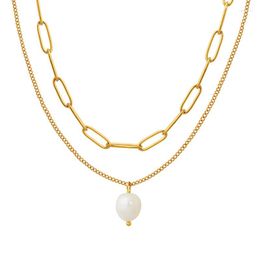 Pendant Necklaces Multi-layer Stacked Necklace Women's Ins Trend Freshwater Pearl Collarbone Chain Simple Jewellery Wholesale