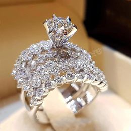 New Luxury Wedding Rings Set For Bridal Women Engagement Finger Party Gift Designer Jewellery