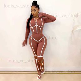 Womens Tracksuit Sexy Fitness Casual 2 Piece Set Tracksuit Women Striped Cropped Tops And Pants Jogger Two Piece Outfits T230808