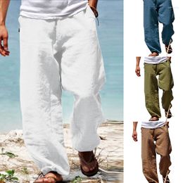 Men's Pants Men Cotton And Linen Loose Elastic Waist Casual 6 Solid Color Jogging Beach Long Pant Vintage Summer