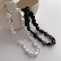 Choker ALLME French Black White Colour Irregular Baroque Pearl Beaded Necklaces Strand Necklace For Women Wholesale Jewellery