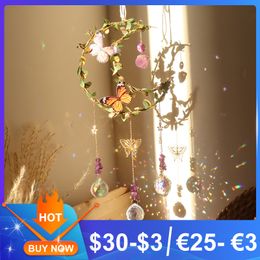 Garden Decorations Style Star Moon Crystal Wind Chime Butterfly Hanging Rainbow Chaser Diamond Prisms Pendant Dream Catcher Home Garden Decor 230807