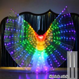 Other Event Party Supplies LED Wings Colourful Butterfly with Telescopic Sticks Glowing Light Up Costume Performance Belly Dance Prop 230808