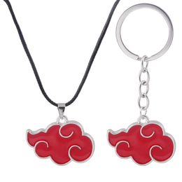 Anime Akatsuki Organization Red Cloud Logo Symbol Alloy Keychain Keyring Key Chains Pendant Necklace Chain Jewelry Accessories197W