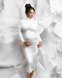 Maternity Dresses Maternity Long Sleeve Dresses For Photo Shoot Pleated Blouson Midi Dress Women Party Photography Pregnant Baby Shower Clothes HKD230808