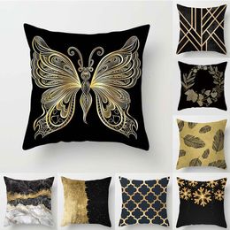 Pillow Case 45cm45cm Peach Skin Black Gold Printing Pillowcase Home Decoration Cushion Cover Print Decor Covers 230807