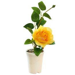 Planters Pots Mini Tanaman Bunga Bonsai Hidup Tidak Layu Bercabang Sutra Bunga Mawar Kantor Pot Rumah