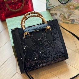 Sequin Tote Bags Designer Woman Handbags 2023 Summer New Diana Bamboo Handle Handbag High Quality Ladies Shoulder Bag Crossbody Purses 27cm