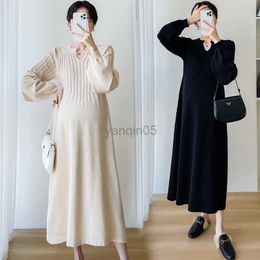 Maternity Dresses 182# Autumn Winter Thick Warm Knitted Maternity A Line Dress Long Sweaters Clothes for Pregnant Women Pregnancy Clothing HKD230808