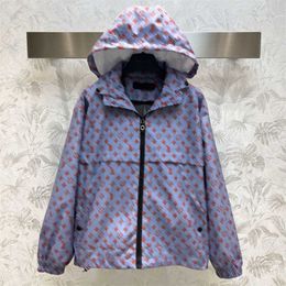 Spring Fall Designer Hoodie Windbreaker Lady Top Full Printed Branded Vintage Old Flower Stand Collar Purple Loose Fit Jacket Womens Coat 10 Options