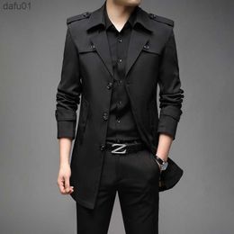 New Spring Men Trench Fashion England Style Long Trench Coats Mens Casual Outerwear Jackets Windbreaker Brand Mens Clothing 2022 L230520