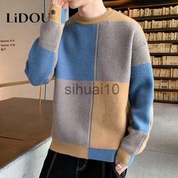 Men's Sweaters Autumn Winter New Fashion Temperament Patchwork Korean Sweaters Man Casual Loose Y2K Chic Male Tops Knitting Pullover Streetwear J230808