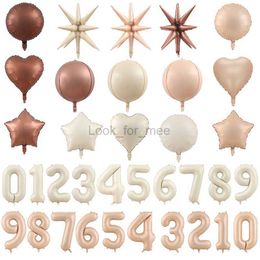 Brown Beige Cream Heart Balloons Air Happy Birthday Baloons 1 2 3 4 5 6 Babyshower Number Foil Balloon Helium Baby Shower Globos HKD230808