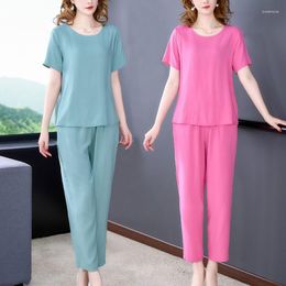 Women's Tracksuits 2PCS Suits Mother Nightie Linen Cotton Home Clothes Plus Large Size 4XL Pyjamas Sets Female Short Sleeve Summer Women