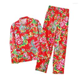 Stage Wear Large Flower Cloth Thin Spring Autumn And Summer Men's Upper Clothes Pants Suit Pure Cotton Baggy Coat Ethnic Style Costume