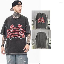 Men's T Shirts High Quality Oversized Fashion T-Shirt Men Washed Embroidered Patch Letter Women Shirt Streetwear Tee Mens Clothing