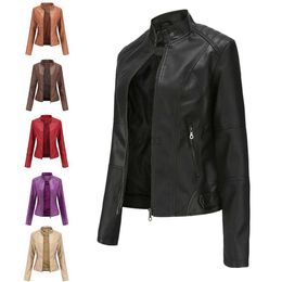 Women's Leather Faux 2021 Women Jacket Autumn Thin Ladies Motorcycle PU Stand Collar Female Black Outwear HKD230808