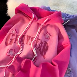 Women's Hoodies Sweatshirts Ladies Cherry Blossom Embroidery Hoodies For Y2K Harajuku Letters Loose Trend Pullover Jackets Couples Winter 230808