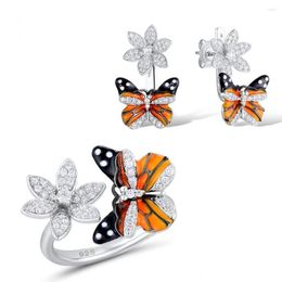 Earrings Necklace Set Bohemia For Women High Quality Enamel Zircon Butterfly Flower Ring Eleant Bridal Jewellery Drop Deliver Dhgarden Dhk17