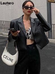 Women's Leather Faux Lautaro Spring Black Casual Short Soft Light Pu Jacket with Long Sleeve 2022 Womens Fashion Blazer Autumn Clothes HKD230808