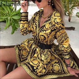 Fashion-Sexy paisley vintage print gold dress Women holiday beach casual dress Summer elegant short party club large size T230808