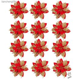 Red Poinsettia Artificial Christmas Flowers Christmas Tree Ornaments for Xmas Wedding Party Wreath Decor 12Pcs 5.5In L230620