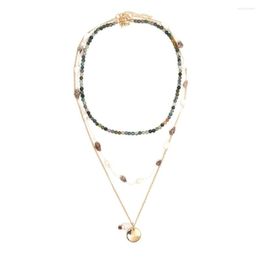 Chains Women's Hand-Woven Bohemian Multi-Layered Layered Lock Vintage Shell Pendant Necklace