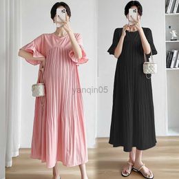 Maternity Dresses 2302# 2023 Summer Korean Fashion Maternity Dress Patchwork Pleat Large Size Loose Clothes for Pregnant Women Pregnancy Oversize HKD230808