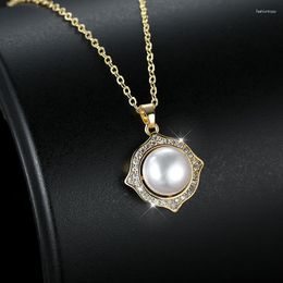 Pendant Necklaces Elegant White Pearl Necklace For Women 18K Gold Plated Clavicle Chain Wedding Anniversary Banquet Dainty Jewellery