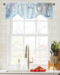 Curtain Christmas Snowflakes Leaves Bells Window Living Room Kitchen Cabinet Tie-up Valance Rod Pocket