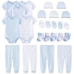 Clothing Sets Solid Colour Born Cotton Bodysuits Pants Gloves Hats Socks Baby Girl Clothes Unisex Short Sleeve Boy Bebes 230808
