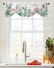Curtain Ins Style Tropical Plants Flowers Flamingos Window Living Room Kitchen Cabinet Tie-up Valance Rod Pocket