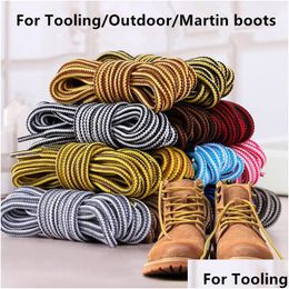 Shoe Parts Accessories Shoelaces For Martins- Boots- Two-Color Striped Polyester Round British Tooling Laces Support Customized Length 70