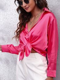 Women's Blouses White Blouse Summer Fashion Satin Silk Long Sleeve Shirt Elegant Women V-neck Tops Vintage Beach Style Female Clothing