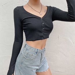 New New 2024 Style Ins Women's Top With Split Cuffs V-neck Fashion Navel Revealing Slim Fitting Sweater