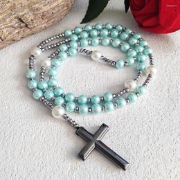 Pendant Necklaces Vintage Long Beaded Faux Pearl Chirstian Catholic Rosary Necklace Hematite Cross Church Baptism Prayer Jewellery Gifts Men
