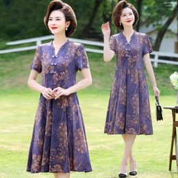 Ethnic Clothing 3 Colors Vintage Mother Cheongsam Dress Women Short Sleeve Plus Size Traditional Dresses Floral Slim Mid Long Qipao XL To