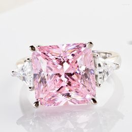 Cluster Rings Minimalist Princess Cut Ring Pink Colour 3EX VVS High Carbon Gemstone 925 Sterling Silver Finger Fine Jewellery For Woman