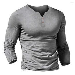 Men's T Shirts Men Long Sleeve V Neck Button Placket Slim Solid Colour Lightweight Breathable Soft Casual Basic Oversize Homme Autumn