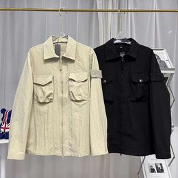 23SS Frühjahr/Sommer Herrenjacke Stone Street Dünner Hemdmantel Baumwolle Polokragen Reißverschluss Top Hohe Qualität