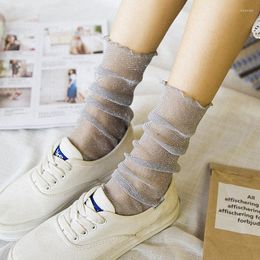 Women Socks Sexy Transparent Mesh Summer Thin Girls Shiny Elegant Short Sock For Sweet Princess Female Clothing