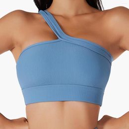 Active Shirts Women's One-shoulder Yoga Gra Gym Seamless Knitted Fitness Breathable Female Bra One-piece Beautiful Back Sports Underwear