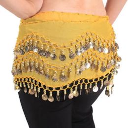 Top Belly Dance Skirt Scarf Hip Wrap Belt Chiffon 3 Rows 128 Coins Belt Skirt Party Decoration 200pcs