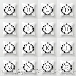 Pillow Case 26 Letters Cover Crown Letter Throw Black And White Alphabet Decorative Pillowcases 230808