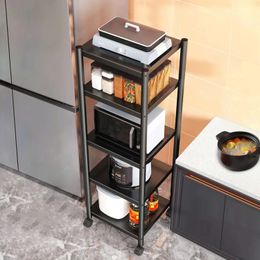 1-5-layer kitchen shelf Multi-layer floor-to-ceiling refrigerator side seam storage rack Multi-functional domestic microwave oven pot rack