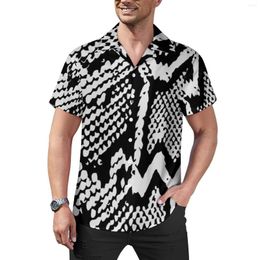 Men's Casual Shirts Python Black Snakeskin Blouses Male Animal Print Hawaiian Short-Sleeve Custom Street Style Oversized Beach Shirt